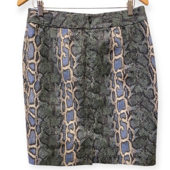 Ann Taylor Loft Snakeskin Python Print Skirt Blue Green Size 8 Animal Print - Picture 2 of 11